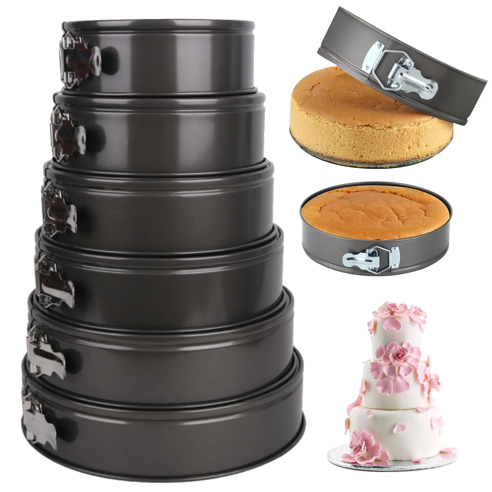 Molde para tarta redondo de 4/6/7/8/12 pulgadas, molde para tarta de queso antiadherente con fondo extraíble para cocina, moldes para pasteles a prueba de fugas