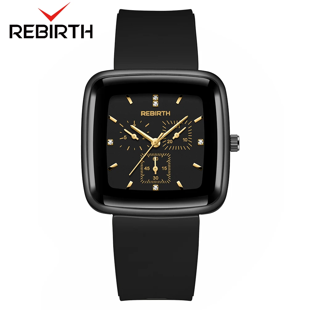 Fashion REBIRTH Top Brand Silicone Band Wrist Watches Top Brand Luxury Ladies Square Wrist Watches Quartz Clock relogio feminino