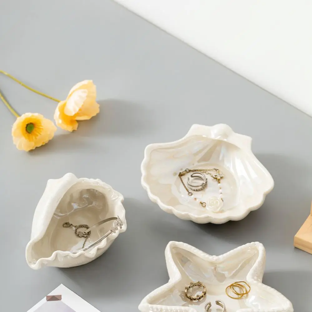 Artistic Ceramic Conch Jewelry Plate Nordic Style Trinket Holder Desktop Storage For Rings Earrings Photography