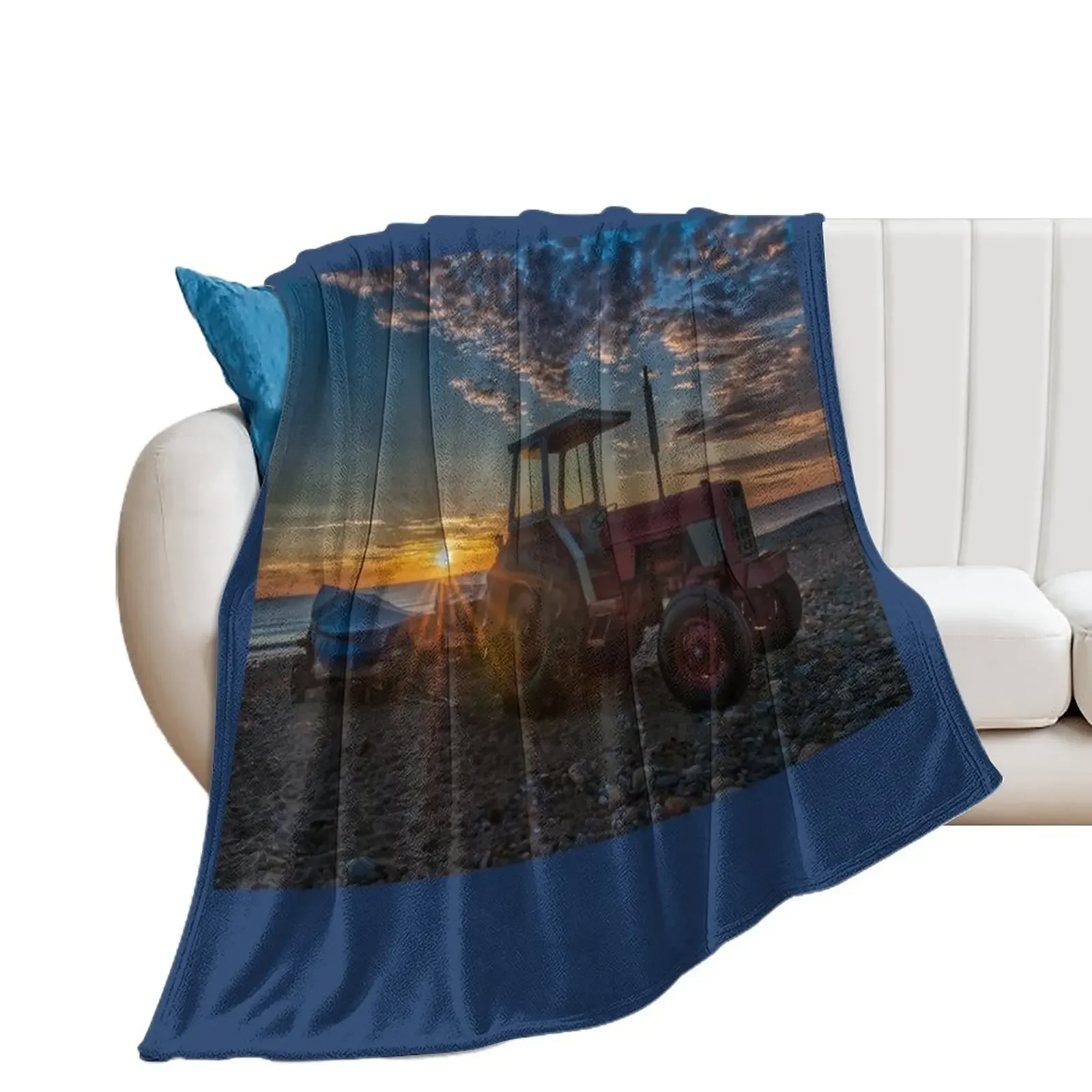 

Tractor on the Beach at Sunrise Throw Blanket For Sofa Thin Bed blankets ands Blankets