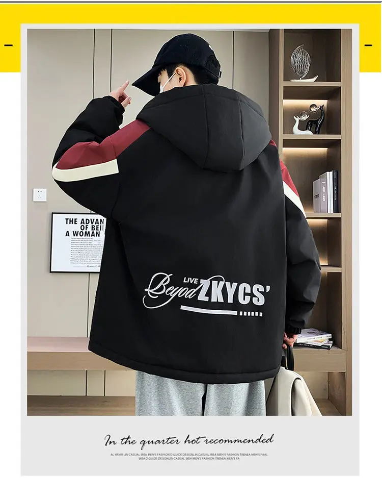 Modische Jugendliche Jacken mit Kapuze, verdicktem und plüschigem Futter, Herbst/Winter 2026, warme Fleece-Mäntel für Herren, Streetwear, winddichte Parkas – Detail 20