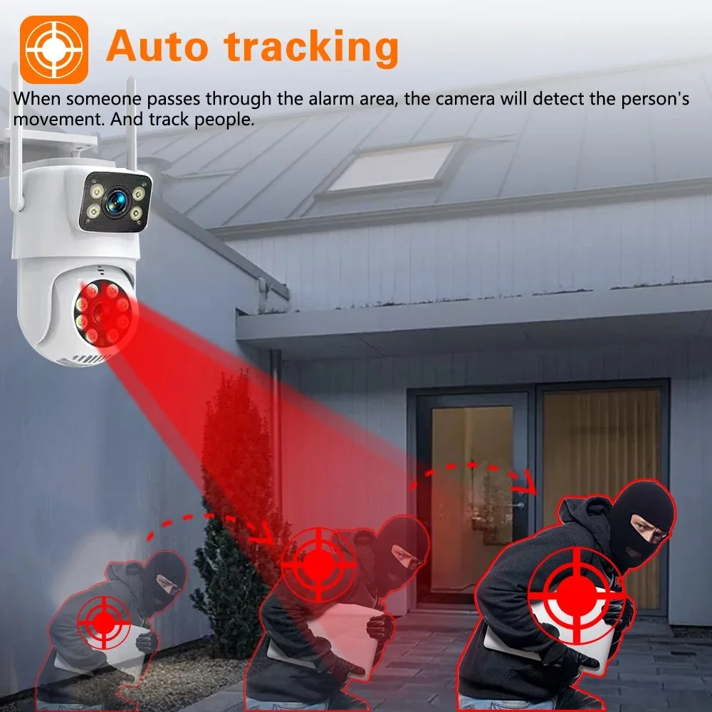 كاميرا واي فاي 4K 8MP PTZ خارجية شاشة مزدوجة كشف الإنسان عدسات مزدوجة 4MP حماية أمنية كاميرا IP اتجاهين الصوت EseeCloud