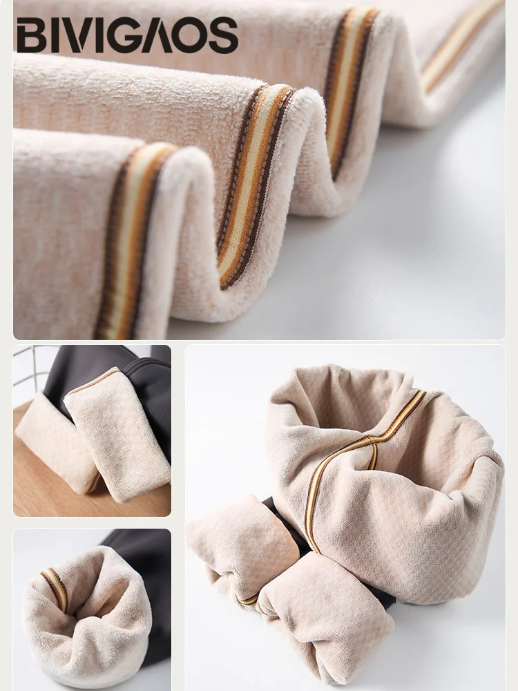 BIVIGAOS 가을 겨울 눈송이 벨벳 따뜻한 샤크스킨 레깅스 여성 두꺼운 타이트 핏 그리드 플리스 슬림 캐주얼 스포츠 레깅스