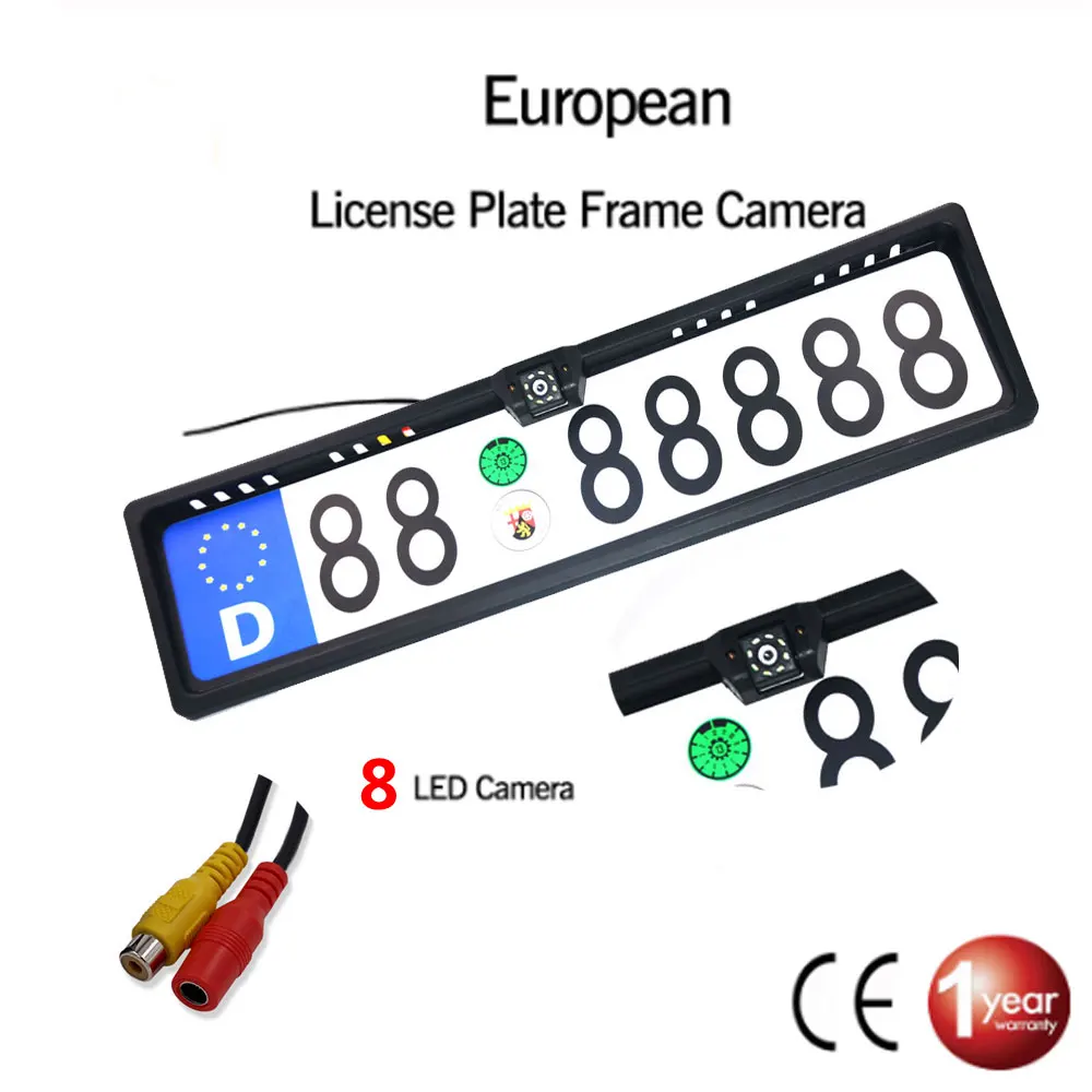 Car Rear View Camera EU European License Plate Frame Waterproof Night Vision Reverse Backup 4 Or 8 LED light