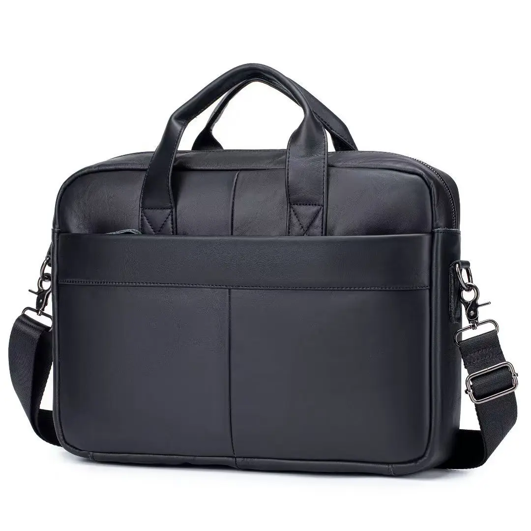 Large Genuine Leather Protable Briefcase Bussiness Cow Leather Laptop Bag For Man Multfunctional Male Shoulder or Crossbody Bag