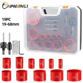 구멍 톱 키트 19-68mm M42 바이메탈 구멍 톱 커터 드릴 비트 세트, 아빠를 위한 튜브 나무 드릴 선물, 19 개