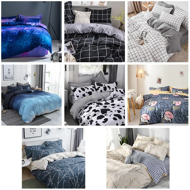 Set seprai motif langit berbintang hewan kartun, 2/3 buah, penutup selimut dan sepasang sarung bantal (tanpa bantalan), cocok untuk kamar tidur