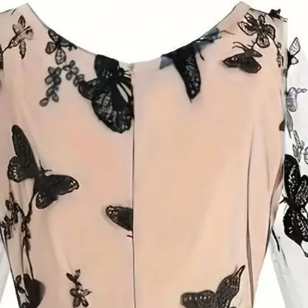 Women's Summer Butterfly Embroidery Long-Sleeved Boho Dress Spring Autumn Floral Robe Retro Casual Vintage Maxi Dresses Vestidos