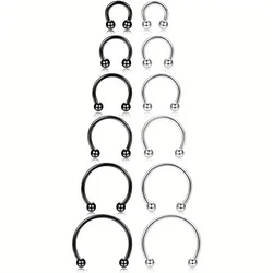 FINREZIO 1Pc 16G Stainless Steel Nose Rings Septum Piercing Cartilage Horseshoe Exquisite Earring Body Piercing Jewelry 6MM-16MM