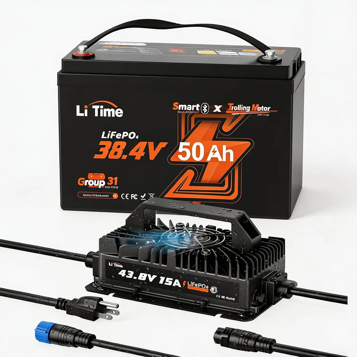 36V 50Ah Bluetooth Lithium Trolling Motor Battery with 15A Charger | Bluetooth 5.0,Group 31,Low-Temp Protection,50A, Custom
