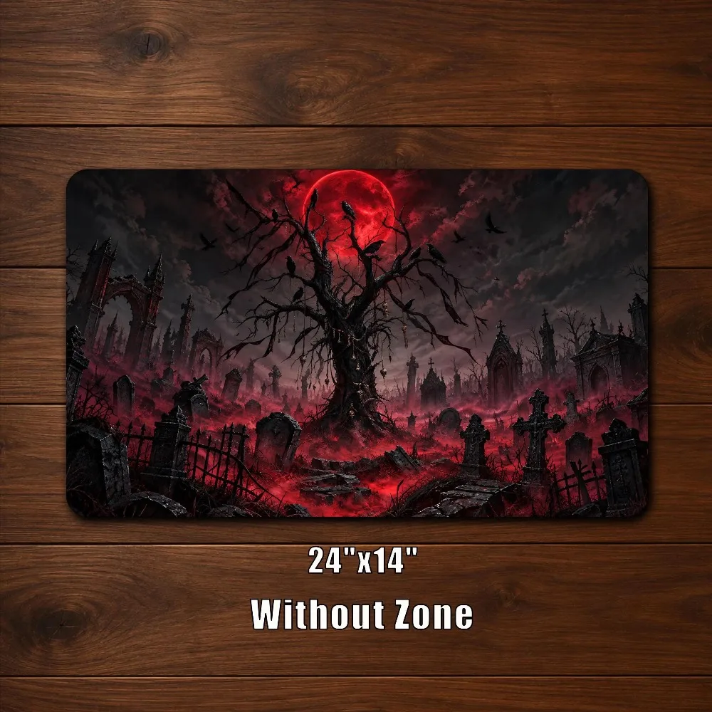 TCG Playmat,Blood Moon Graveyard Playmat, Gothic Cemetery TCG Playmat, Dark Fantasy MTG Commander Gaming Mat desk accessories