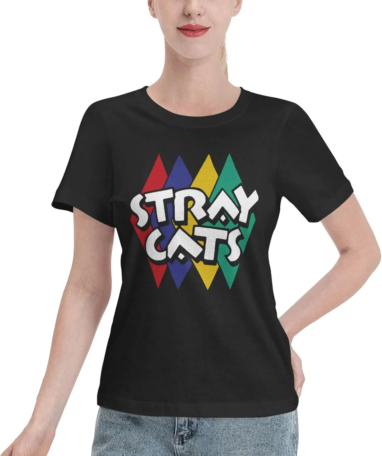 Stray Rock Cats Band T-Shirt Women's Summer Tops Cotton Short Sleeve Clothes Crewneck T Shirt