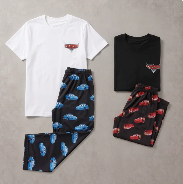 2026-2027 Summer New Couple Pajamas Set, Short-sleeved Full-print Wide-leg Pants Set, Cartoon Home Wear, Family Matching Outfit