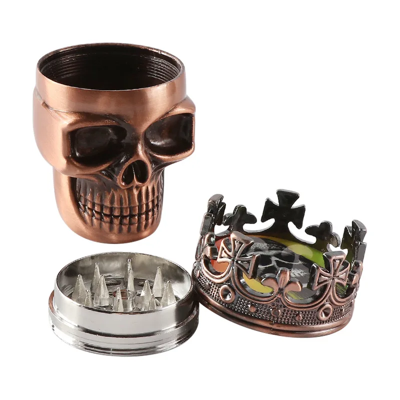 1PC 3 Layers Zinc alloy Skull Mode Pipes Grinder Pipe Smoking Metal Tobacco Pipe Herb Gift Smoke Hookah Crusher