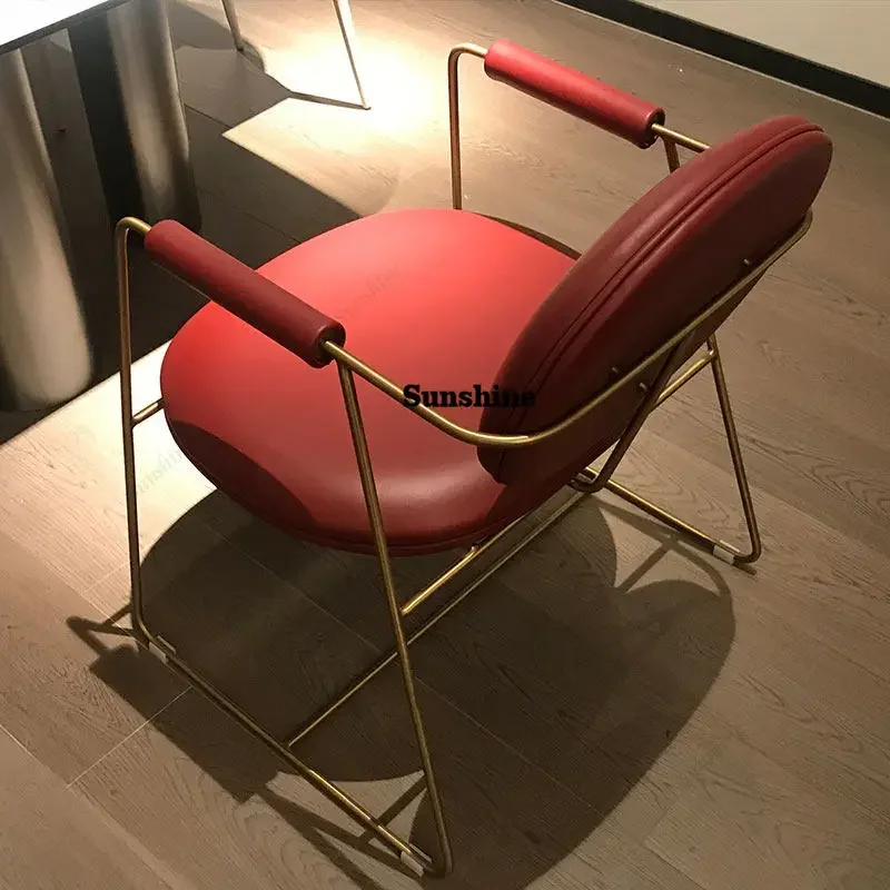 

TDHousehold stool light luxury, armrest coffee chair leather steel frame soft bag