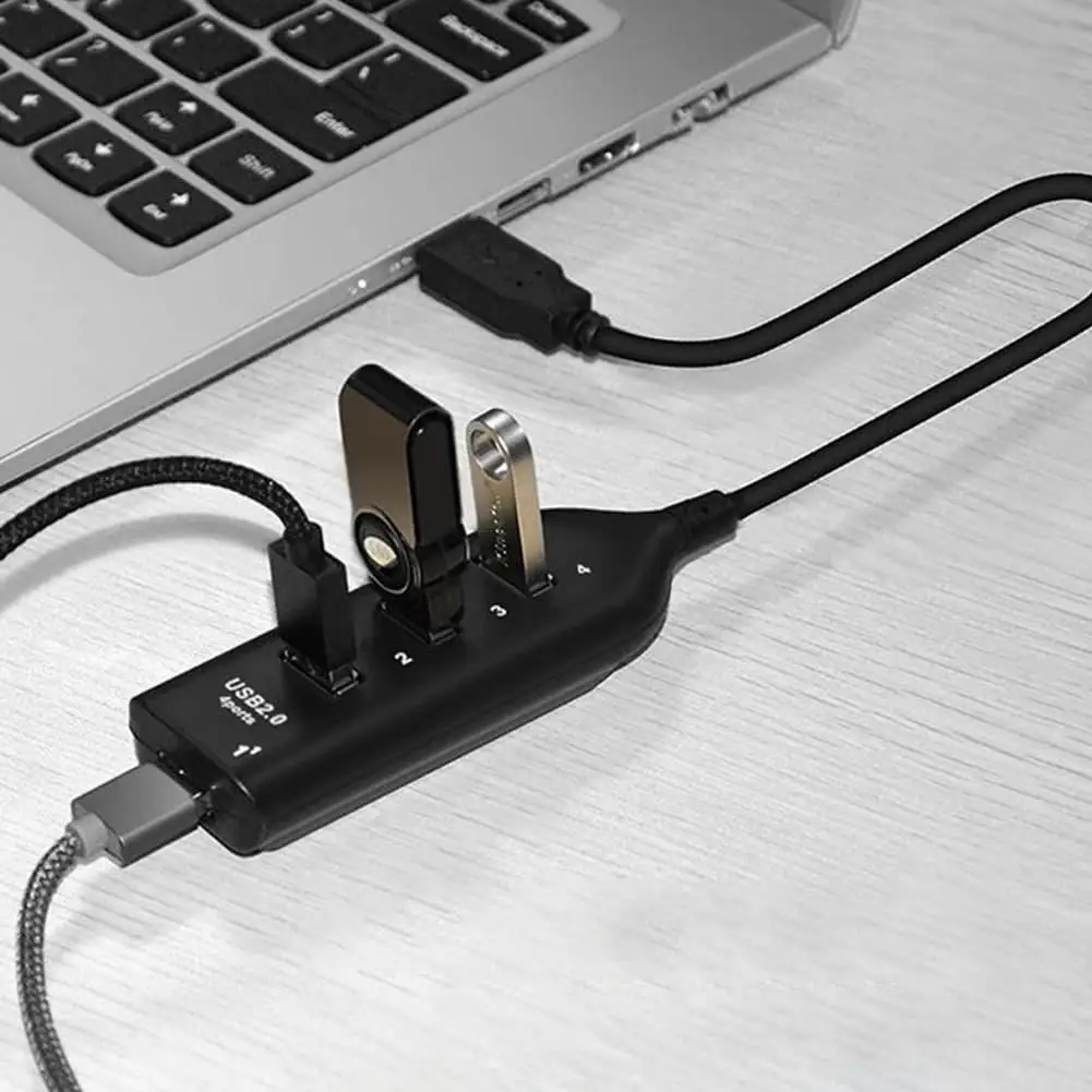 High Speed Mini USB 2.0 Hub 4 Port with Power Adapter Powered USB Splitter Multi Port Expander for PC Laptop Desktop
