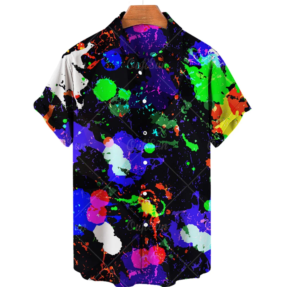 Summer Men\'s Designer Shirts Colorful Graffiti 3D Print Hawaiian Blouse Short Sleeves Fashion Floral Oversized Retro