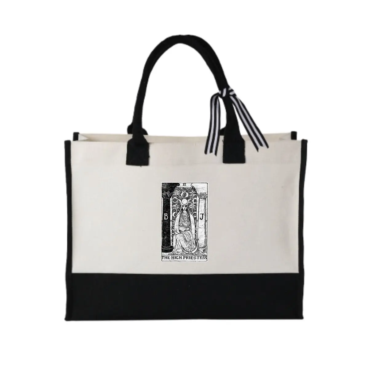 

The High Priestess Tarot Card Art Bold Patchwork Canvas Tote for Music Festival Looks