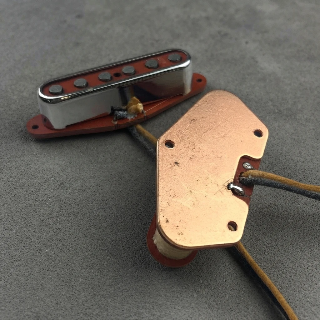 Vintage Red TELE Guitar Pickup Set – Hand-Wound Alnico 5 Neck & Bridge, Chrome Cover, Cloth Wire Upgrade