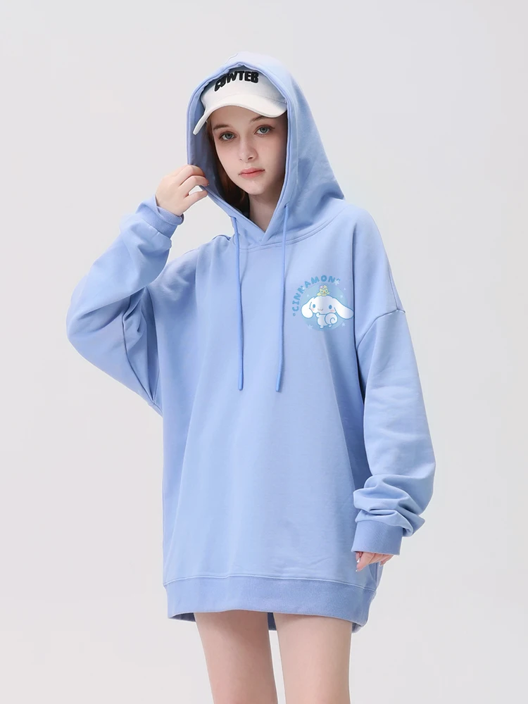 Sanrio Cinnamoroll Printed Blue Hoodies 2024 Spring Autumn New Cute Kawaii Girls\' Sweatshirt Unisex Loose Pullovers Y2k Clothes