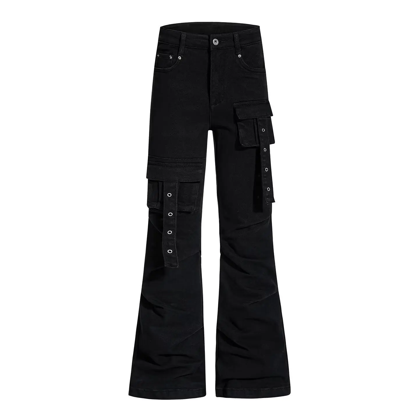 Pan Man Cool Personality Casual Straight-leg Slightly Flared Slim-fit Long Pants Vintage Multi-pocket Rivet Design Jeans