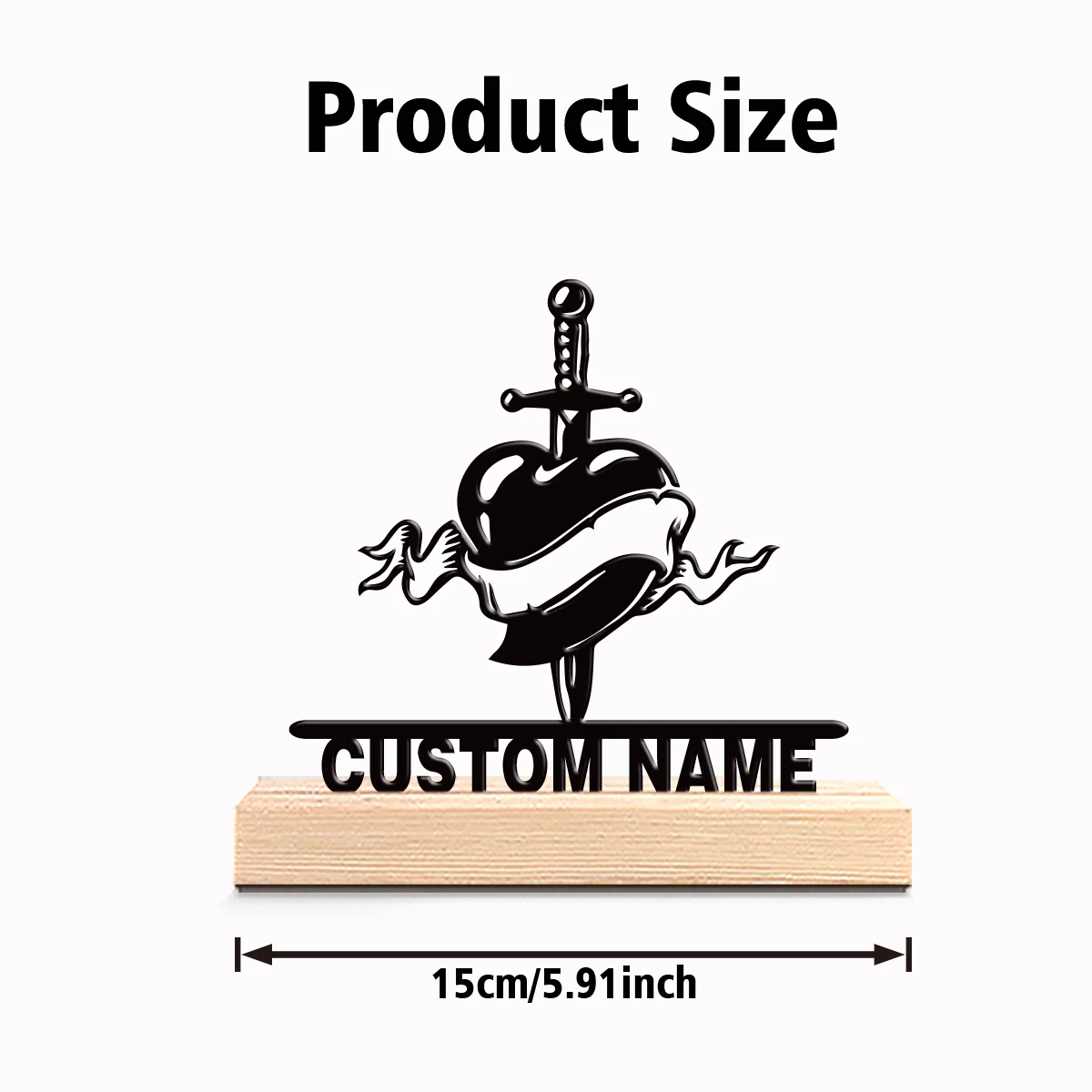 1pc Fashion Personalized Custom Love and Sword Metal Art With Wooden Base Tabletop Decoration Wooden Bead Accents, Ideal for Be