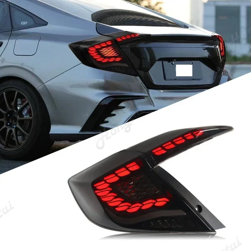 مجموعة مصابيح خلفية لـ 2016 2017 2018-2021 Honda Civic 10 سيدان LED المصابيح الخلفية مجموع أضواء الخط أضواء الفرامل أضواء عكسية