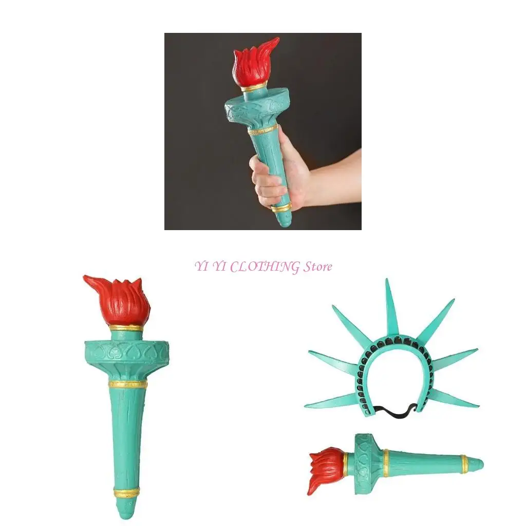 

N5KF Statue of Headband Torch and Crown Set Statues Costume Accessory