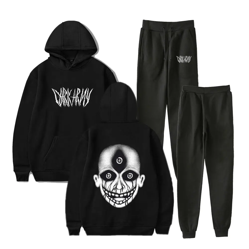 Lil Darkie Dark Army Metal Hoodie Suit Pocket Drawstring Hoodie Streetwear Casual Long-Sleeved Man/Woman Hip Hop Hoodies 