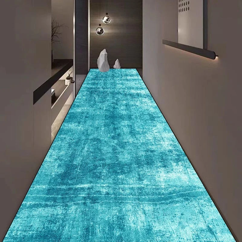 VIKAMA Solid Gradient Turquoise Runner Mat, Washable Non Slip Long Area Rug for Hallway Bedroom Bedside Apartment Decor