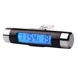 2 in 1 Air Vent Outlet Portable Auto Accessories Car Digital Time Clock Thermometer LCD Display Screen