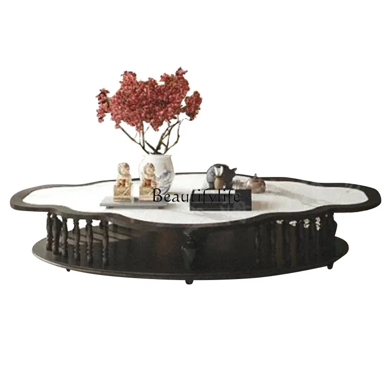 

American coffee table retro old carving neoclassical light luxury marble tea table