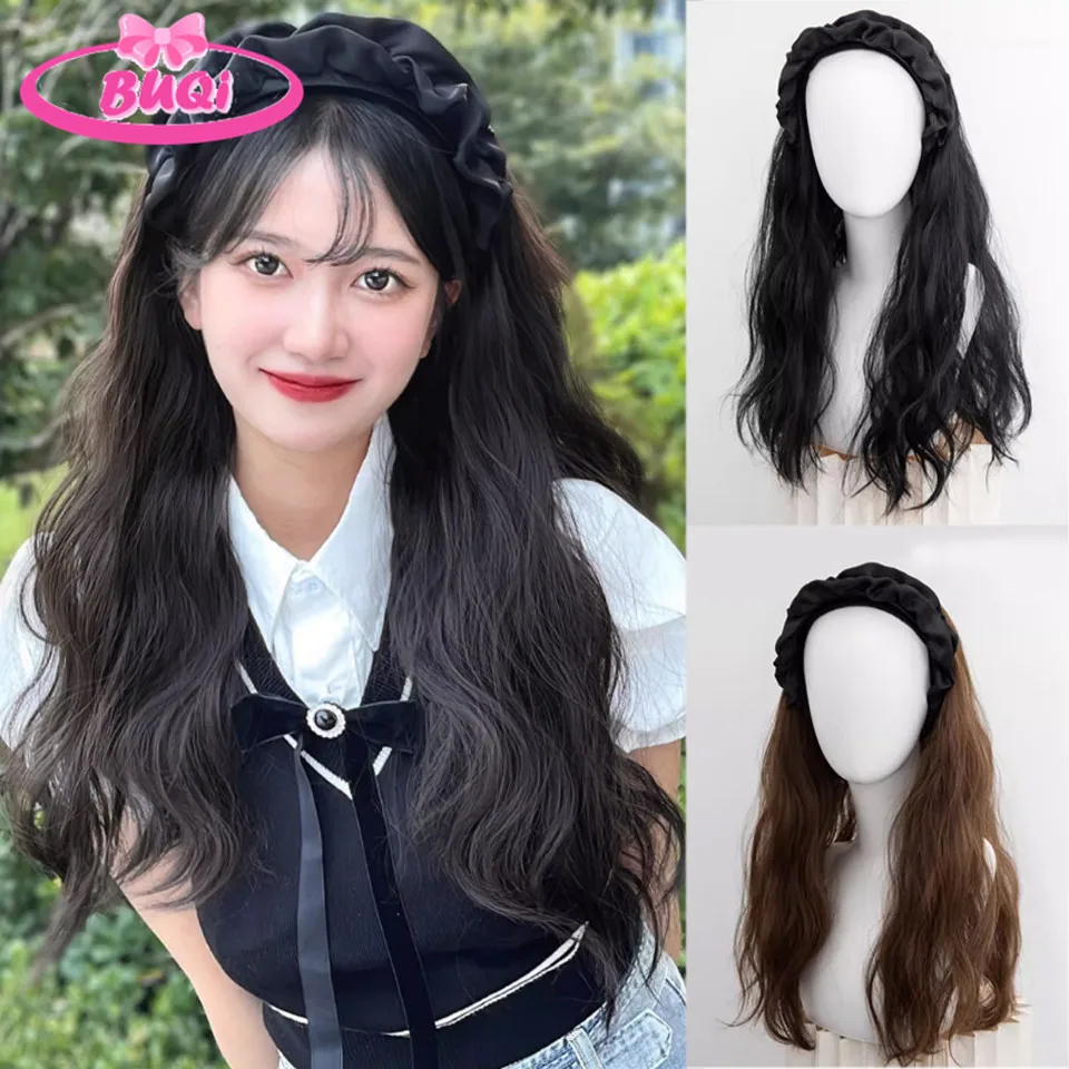 Wig Long Sheep Curling Hoop Wig One Piece Simulation Natural Wig Cover For Women Lazy Curling Half Head Cover