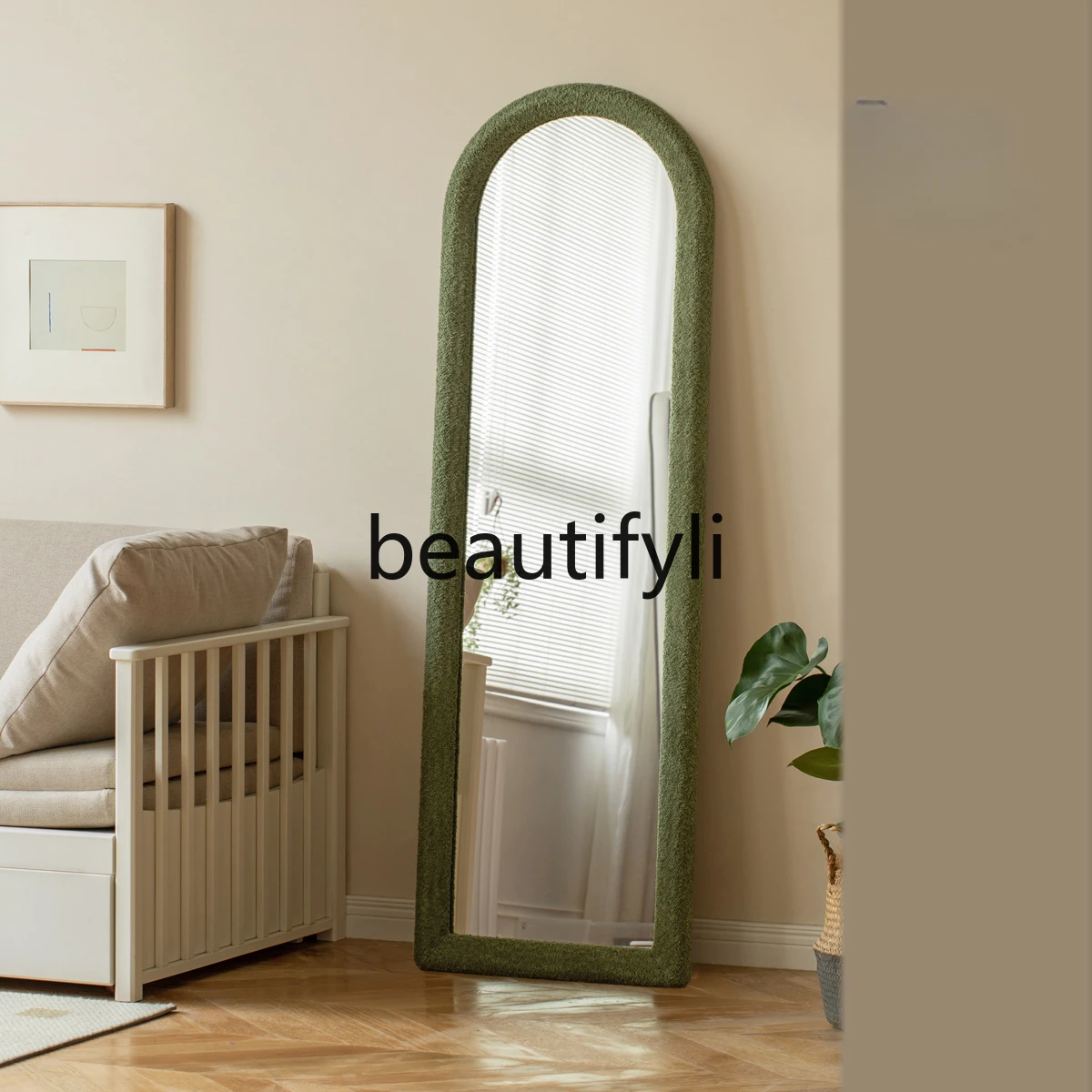 Solid wood full-length mirror cream wind floor-to-ceiling wall-mounted full-length mirror