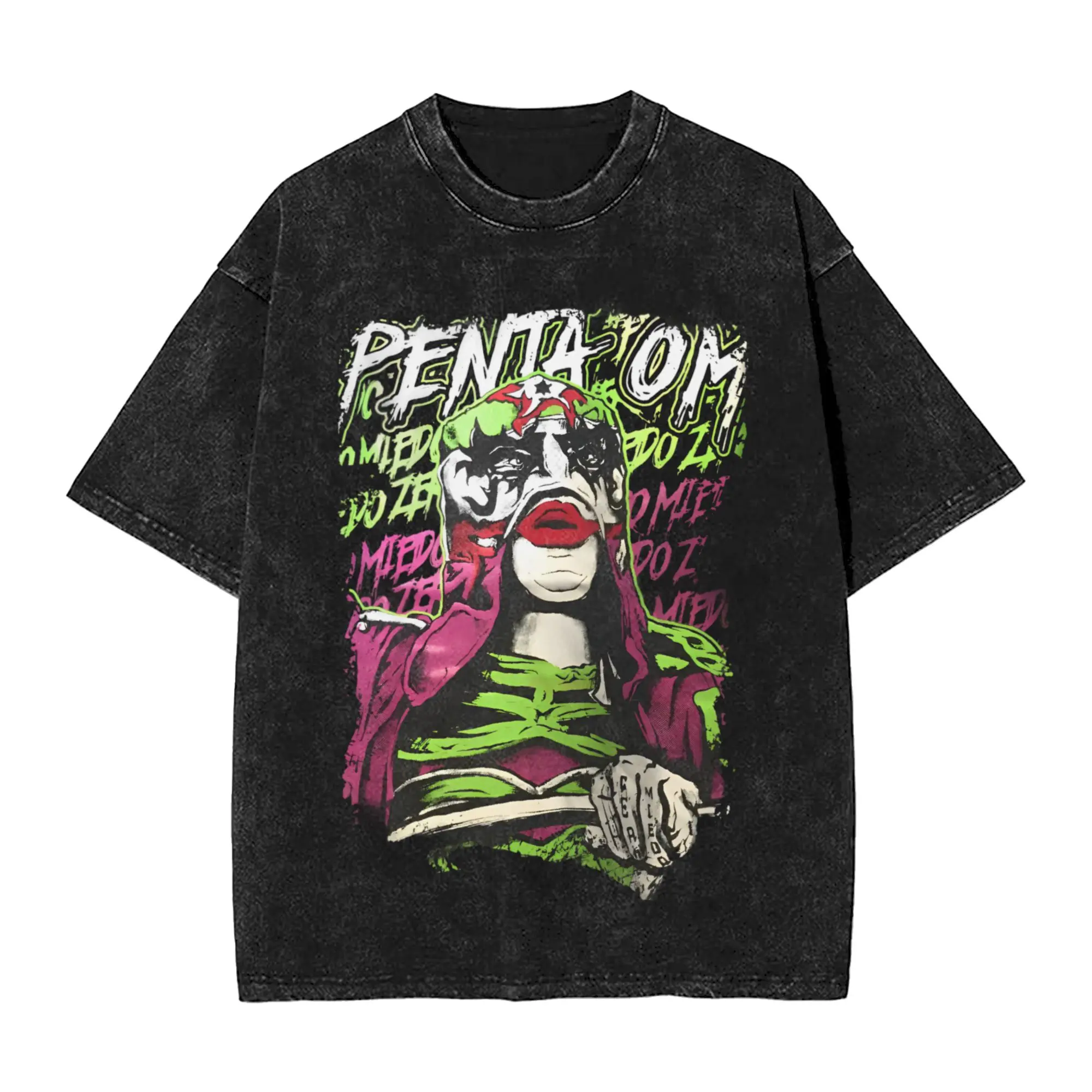 Wrestling Mexican Mask Washed T Shirt Streetwear Hip Hop Vintage T-Shirts Tee Shirt Men Women 100% Cotton Harajuku Summer