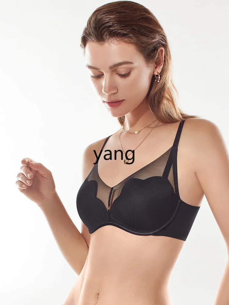LMM small chest shows big thick cup no steel ring bra women's mesh gathering underwear