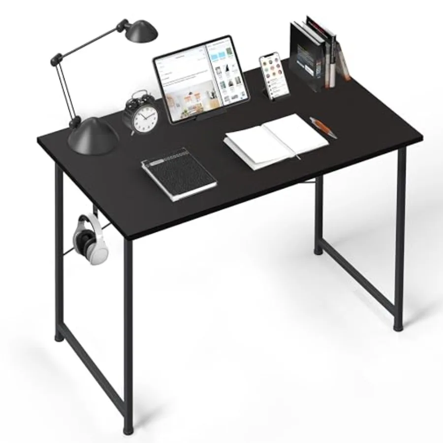 

Computer Desk Home Office Work Study Writg Modern Simple Table with Headphone Hooks