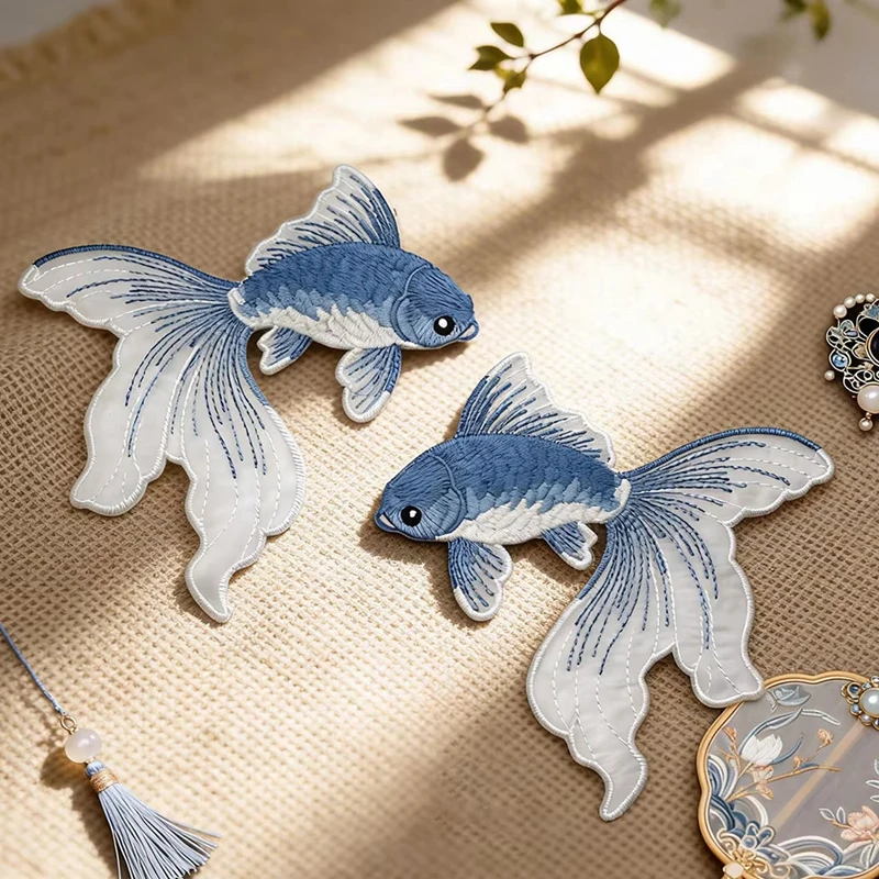 Multi-Color Goldfish Embroidery Patches Fabric T-Shirt Bags Hats Accessories DIY Iron On Stickers For Repair Koi Fish Tail Lace