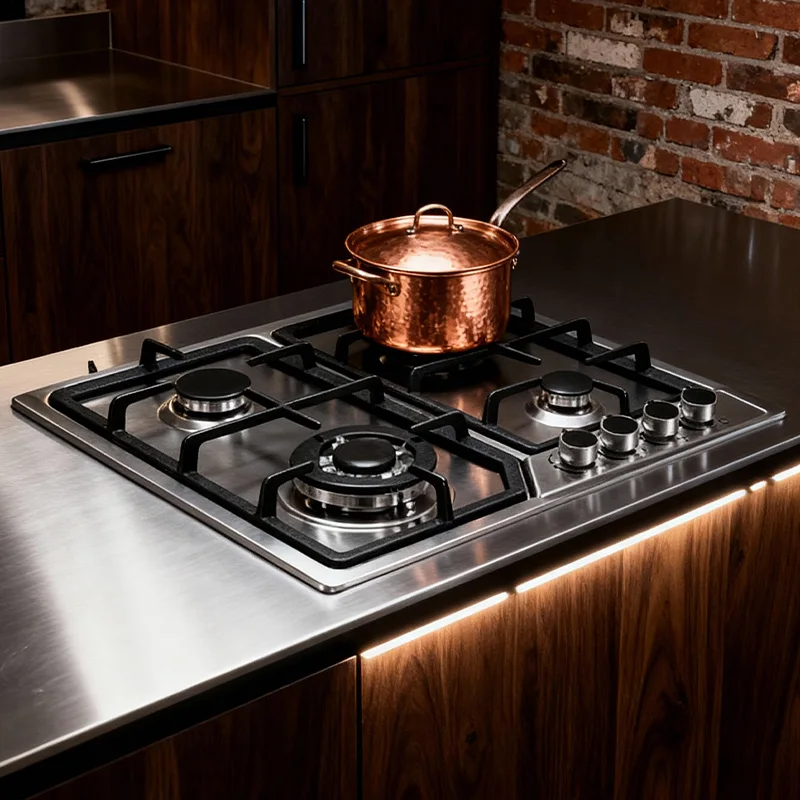 

Газовая плита из нержавеющей стали 3,3 кВт с 4 конфорками, встроенная плита двойного назначения, дополнительная плита для защиты от пламени для домашней кухни