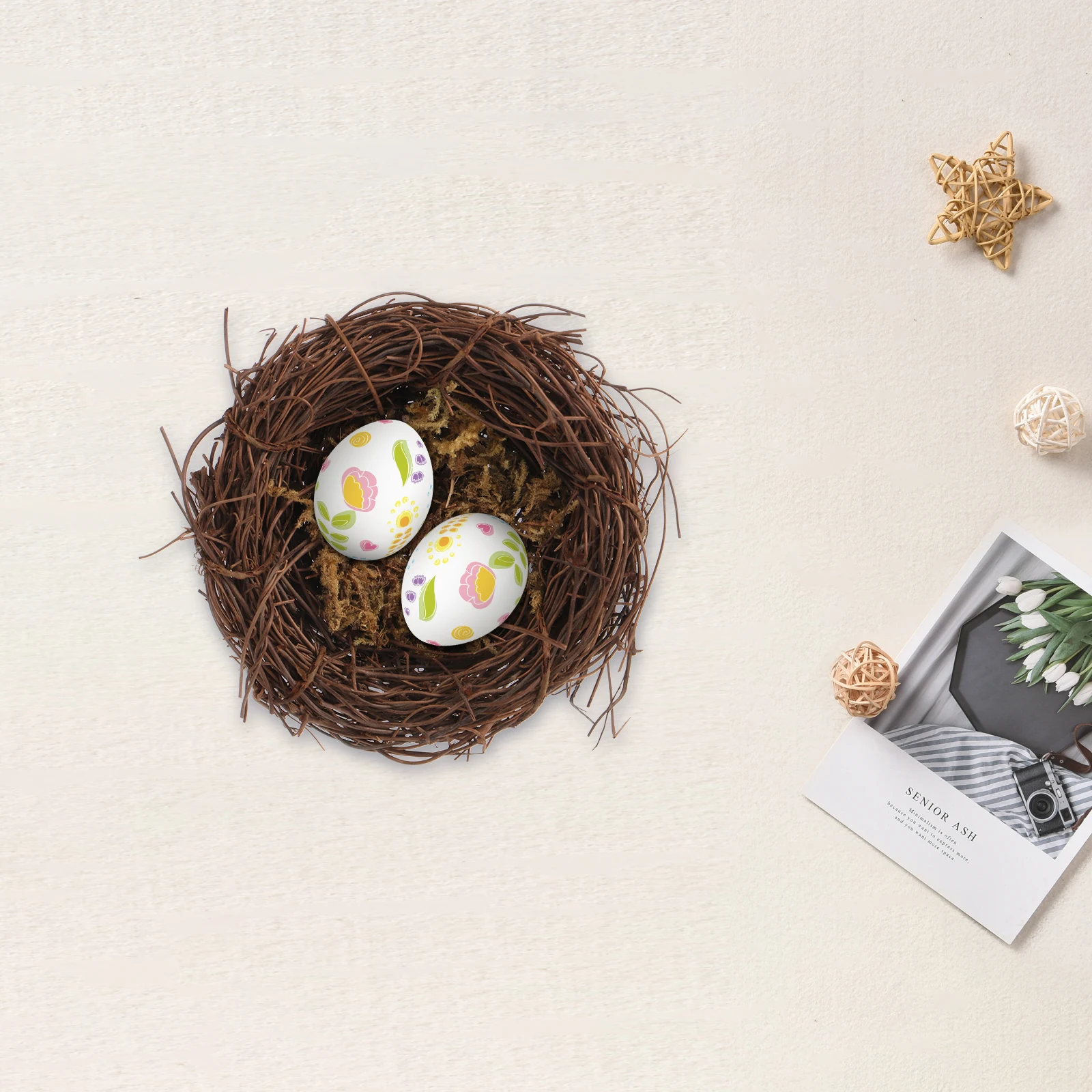 

4pcs Bird Nest Decoration Rattan Nests Crafts Tree Ornament Faux Nests Easter Christmas Pet Supplies