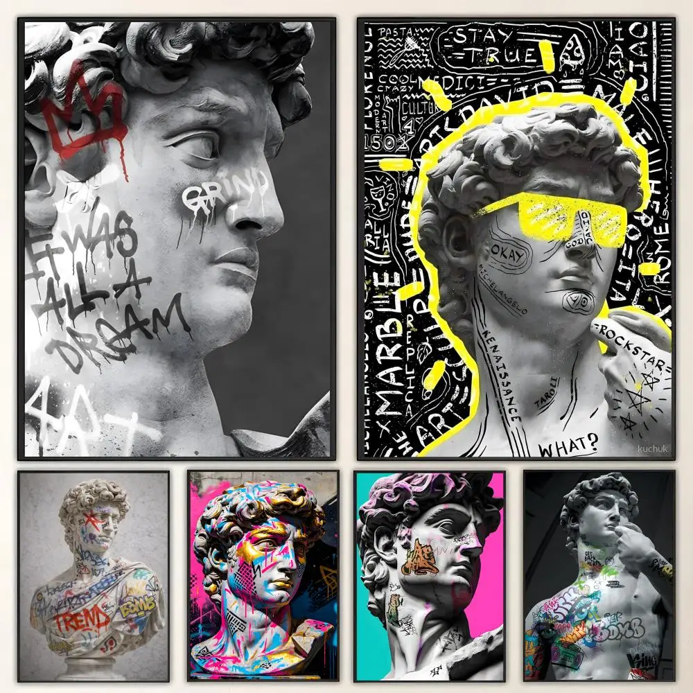 Poster HD art, waterproof, sticky wall, home decoration (living room, bedroom, bar), aesthetic Statue of David Art Painting