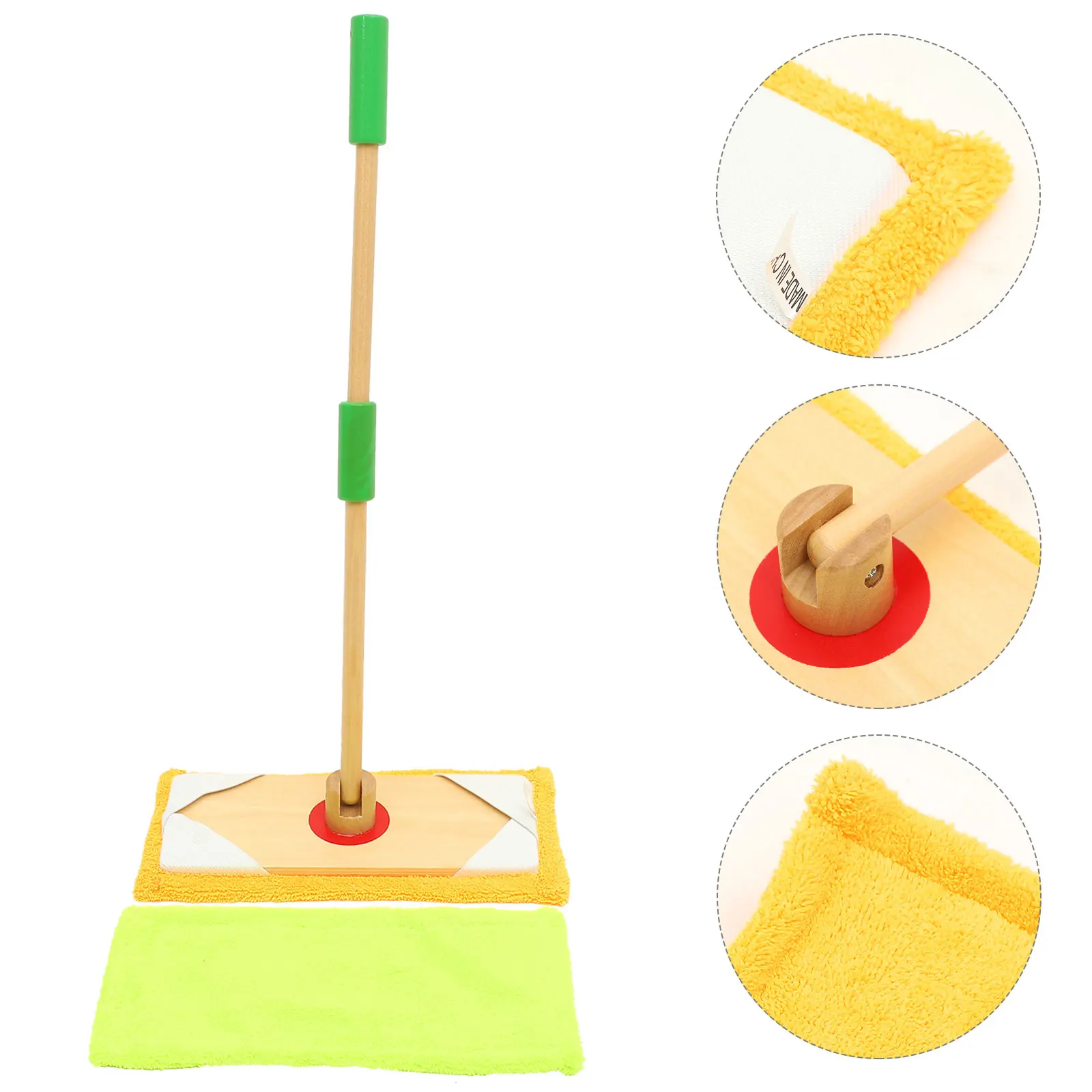 

1 set Wooden Cleaning Set Detachable Rag Small Mop Mop Kids Toys Smooth Handle Toddler Simulation Plaything Housekeeping