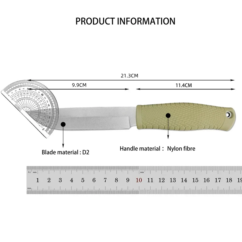 BM Leuku 202 Tactical D2 Fixed Blade Hunting Knife with Leather Sheath, Outdoor Multitool Hunting Bushcraft Camping EDC