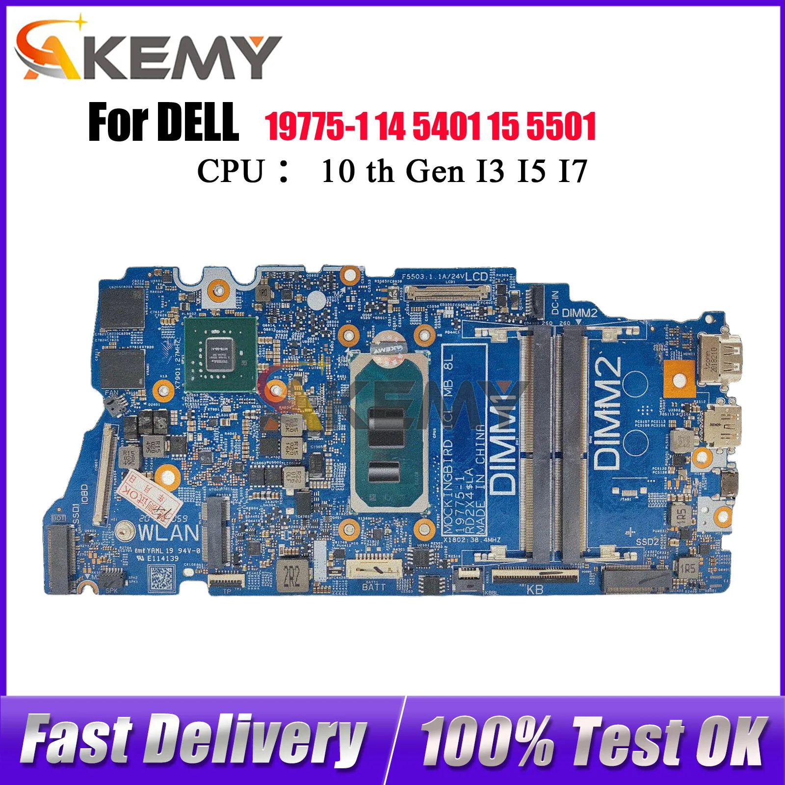 

For Dell Inspiron 5401 5501 Vostro 5401 5501 Notebook Mainboard 19775-1 with i3 i5 i7 CPU CN-0TG76R RD2X4 06DNFY Tested OK