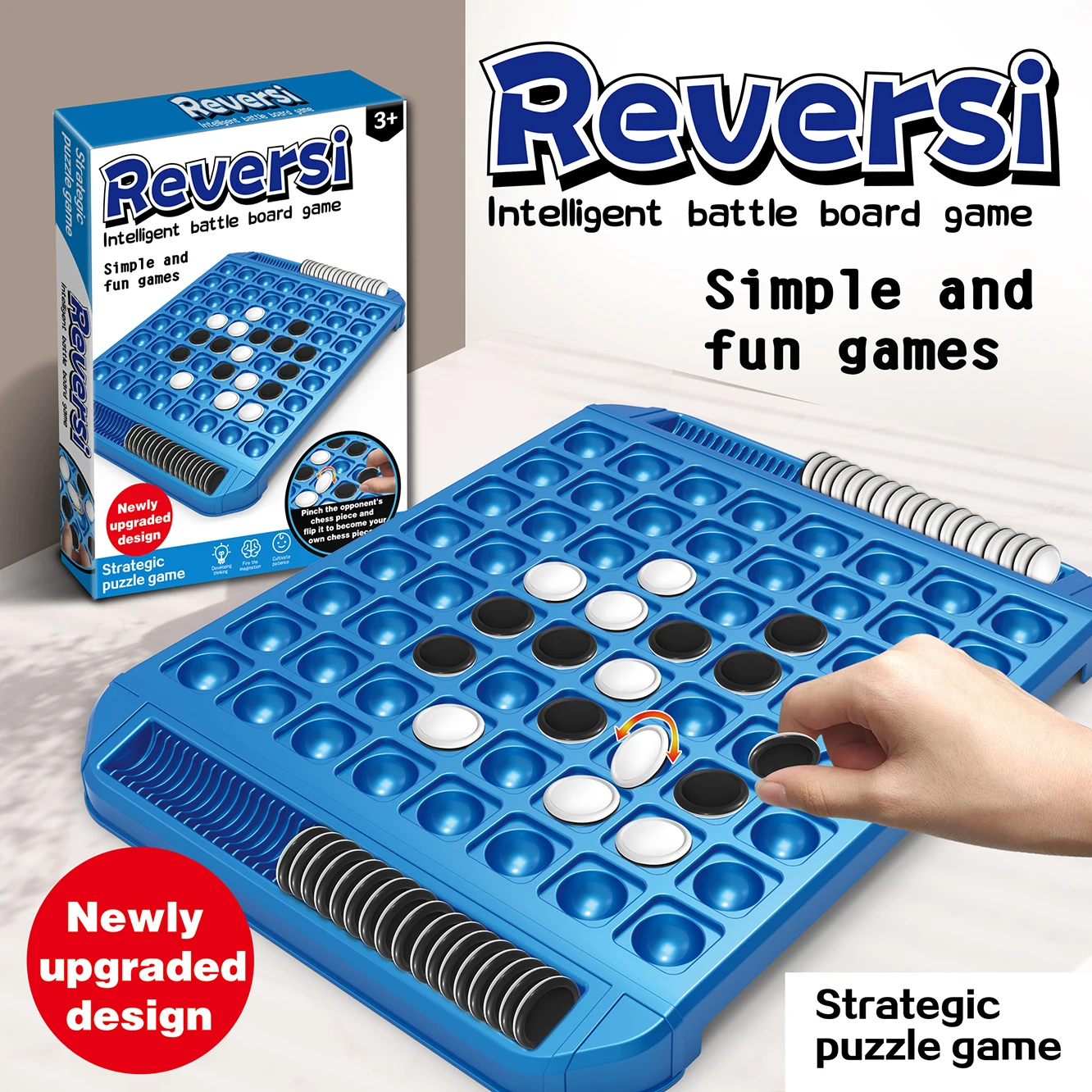 Stress-Relief Reversi Strategy Battle Board Game with Upgraded Anti-Loss Piece Storage Slots, Interactive Tabletop Game for Part