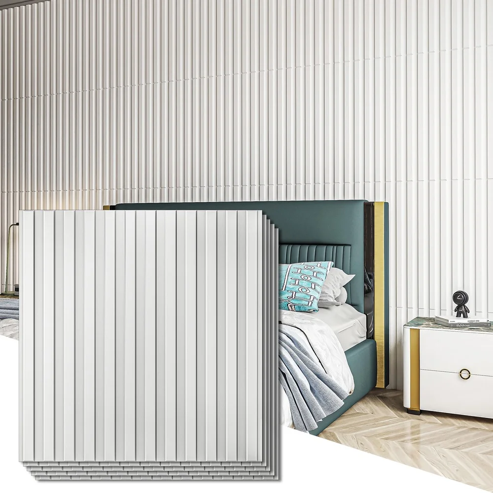 Paneles de pared de listones 3D Paneles de pared acústicos de PVC Paquete de 12 piezas Amortiguación de sonido Ideal Oficina Dormitorio Estudio Cobertura de 32 pies cuadrados