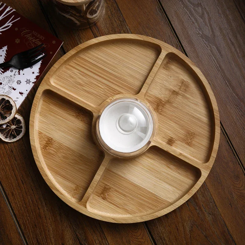 Bamboo and wood fruit plate grid dried fruit nut plate Nordic melon seed snack storage box