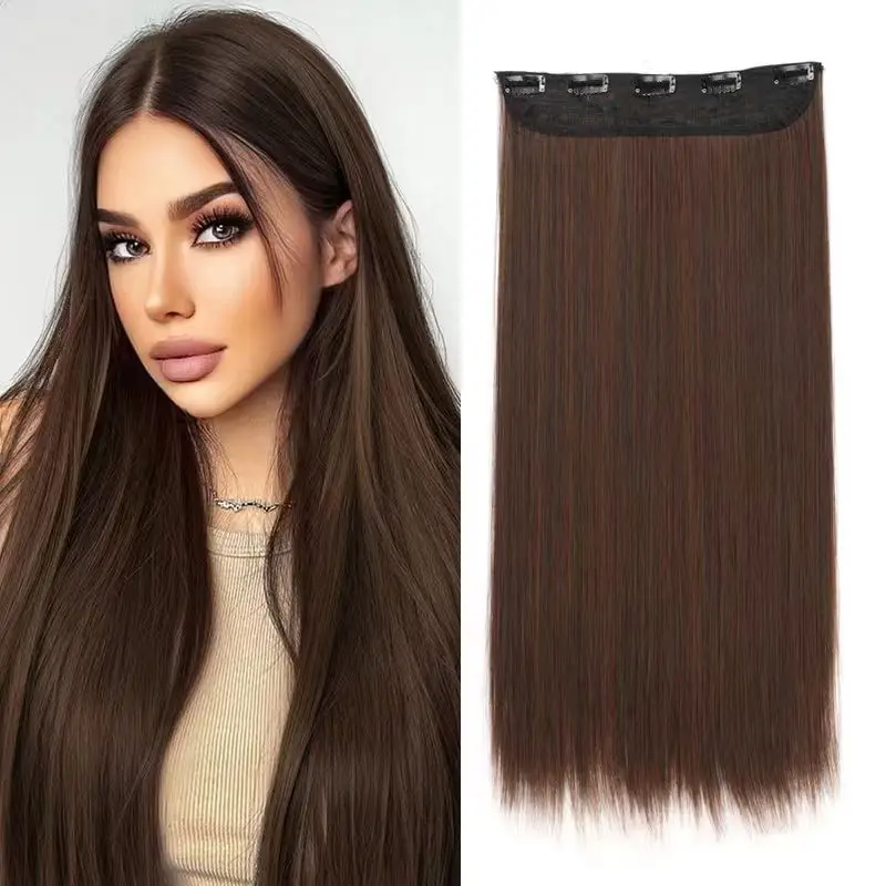 

Синтетические длинные прямые 24-дюймовые цельные невидимые волосы с 5 клипсами, термостойкие шиньоны для женщин