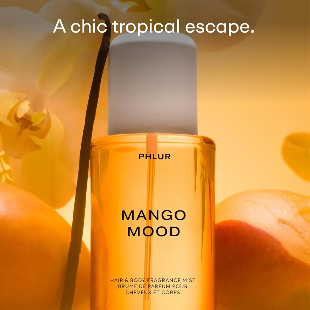 PHLUR Mango Mood Hair & Body Fragrance Mist 8 FL oz (240ml) – Long Lasting Sweet Tropical Mango Perfume Spray for Women & Men, Lightweight Daily Body Mist