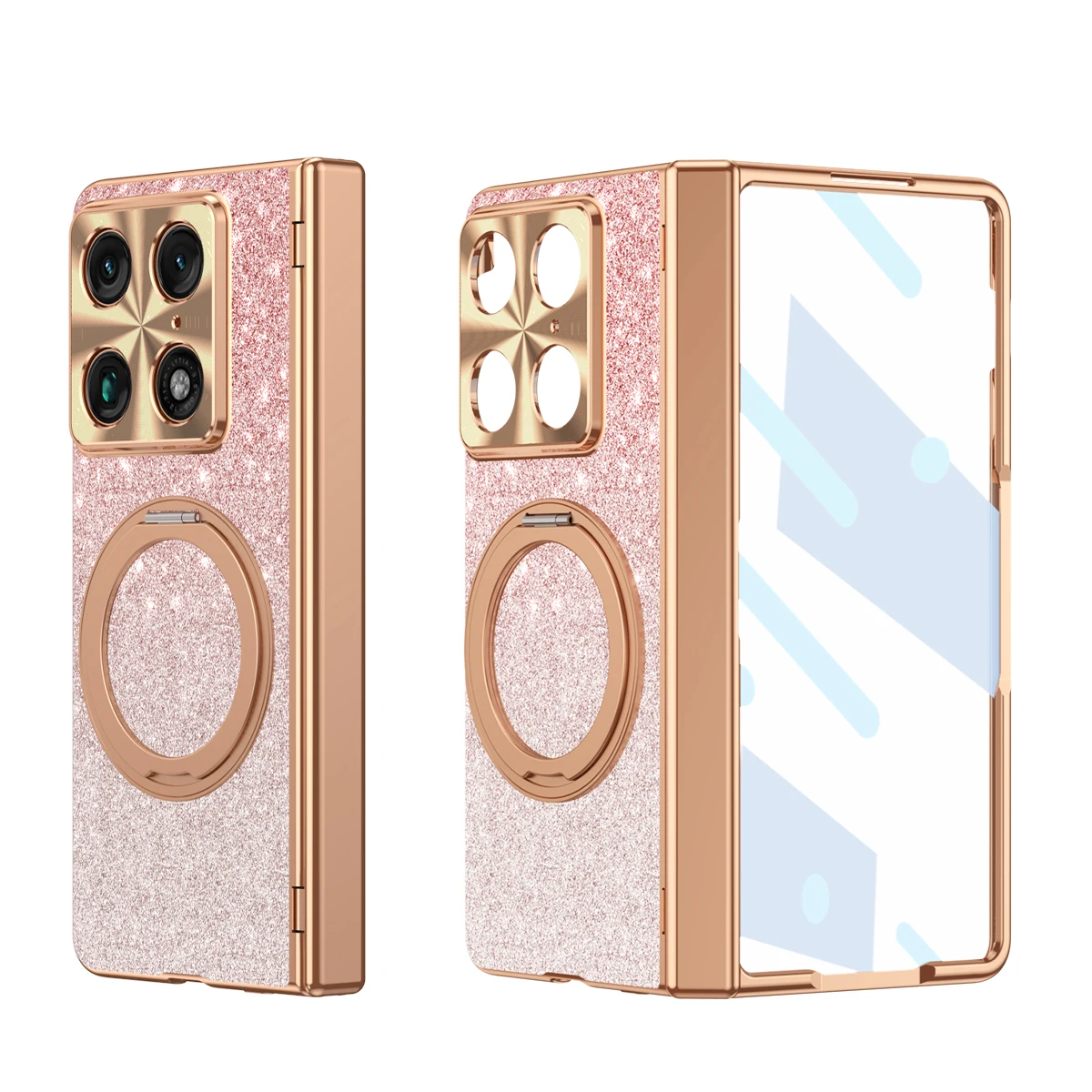 

For Magsafe Case For Motorola Razr Fold Bling Glitter Rotating Ring Holder Folding Hinge With Mirror Film All-inclusive Cover